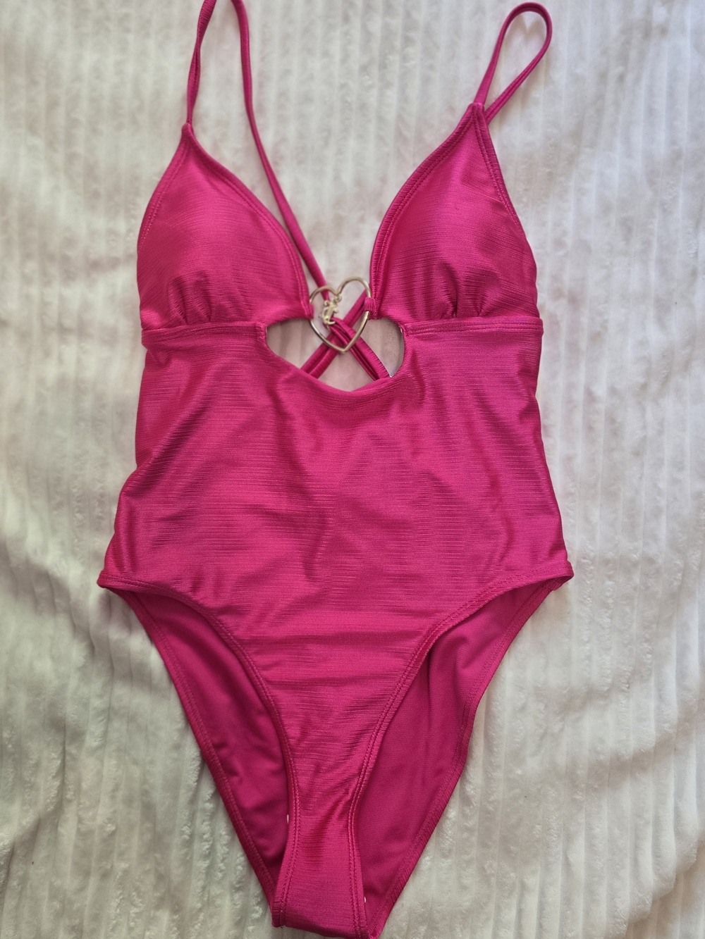 Juicy Couture Hot Pink Cutout Monokini One Piece Swimsuit Heart Charm NWT M